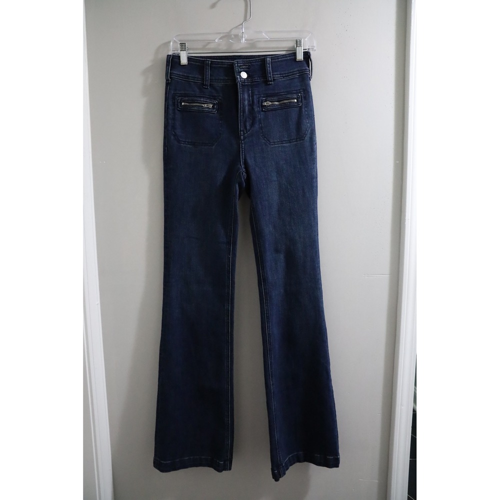 Pilcro Anthropologie Dark Wash High Rise Trouser Bootcut Jeans Zipper Pocket 26